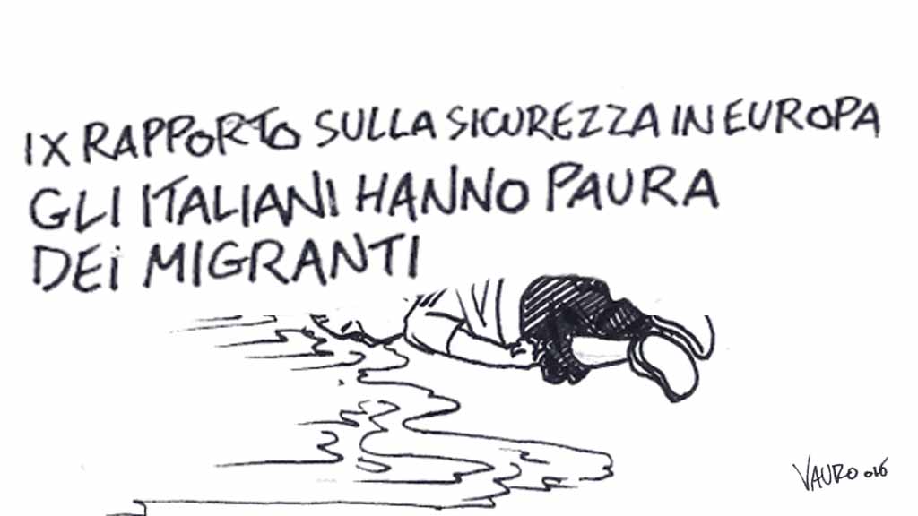 Gli italiani hanno paura dei migranti. La vignetta di Vauro